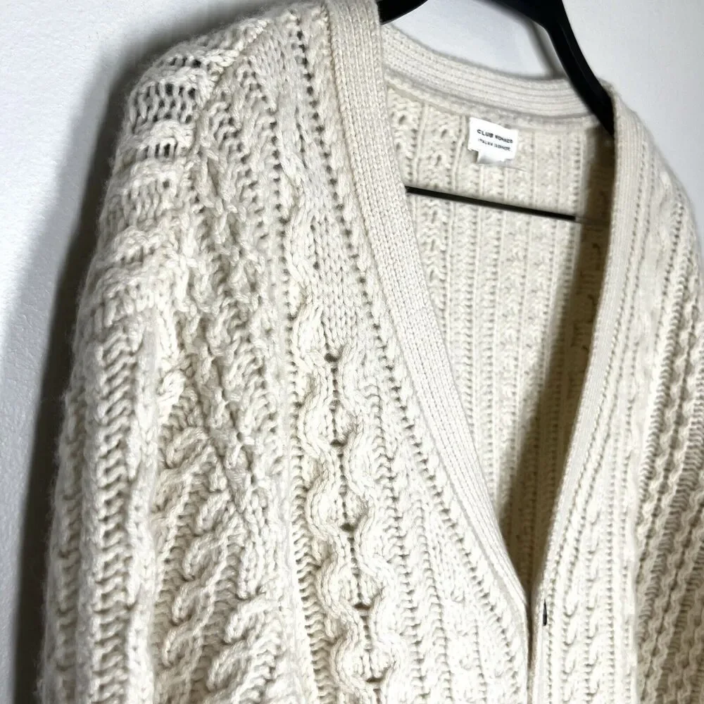 Club Monaco Sz M Itlalian Cashmere Chunky Cable Knit Cardigan Button Sweater - Picture 2 of 8